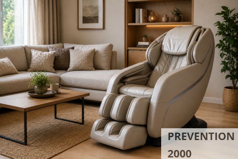 Sala de estar acogedora con silla masajeadora
